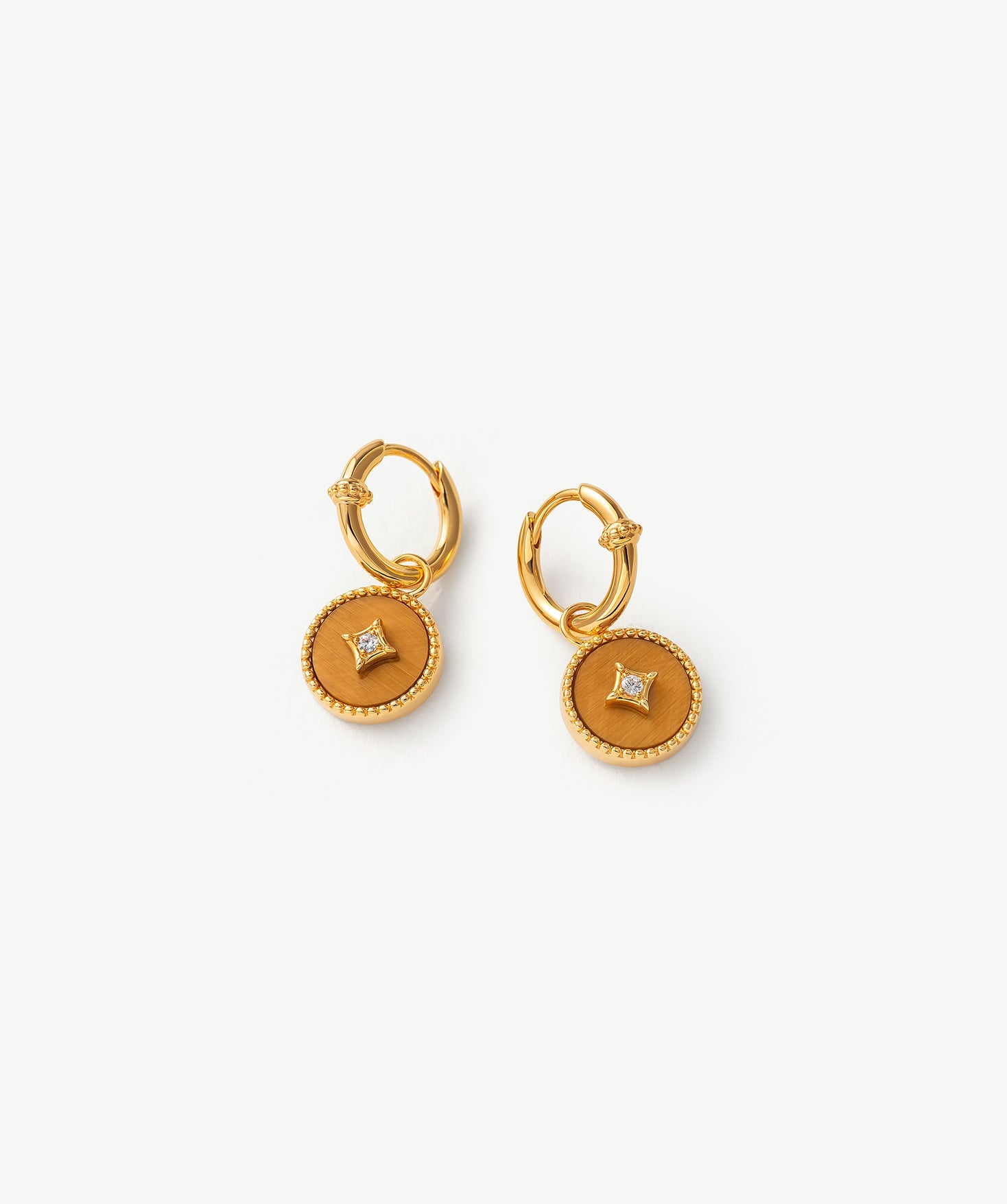 Tiger’s Eye Copper Coin Hoop Earrings in 18K Gold Vermeil – MaiaMina