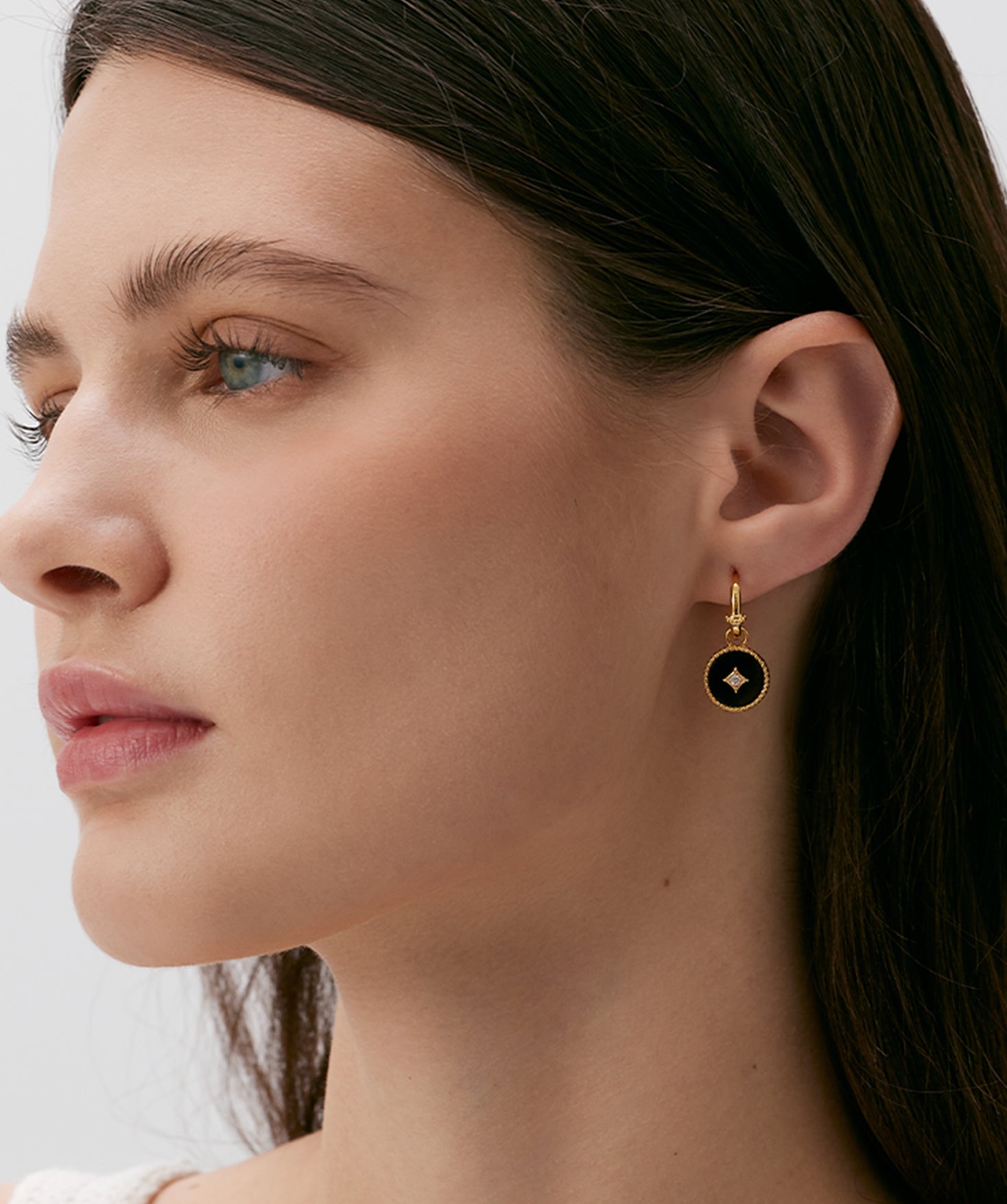 Black Agate Copper Coin Hoop Earrings in 18K Gold Vermeil – MaiaMina