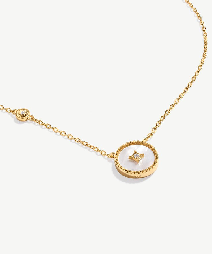 Elegant Chinese-Inspired Gold Necklace with White Mother-of-Pearl Pendant | MaiaMina
