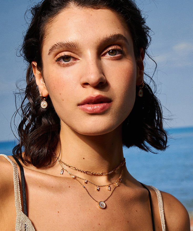 Elegant Chinese-Inspired Gold Necklace with White Mother-of-Pearl Pendant | MaiaMina
