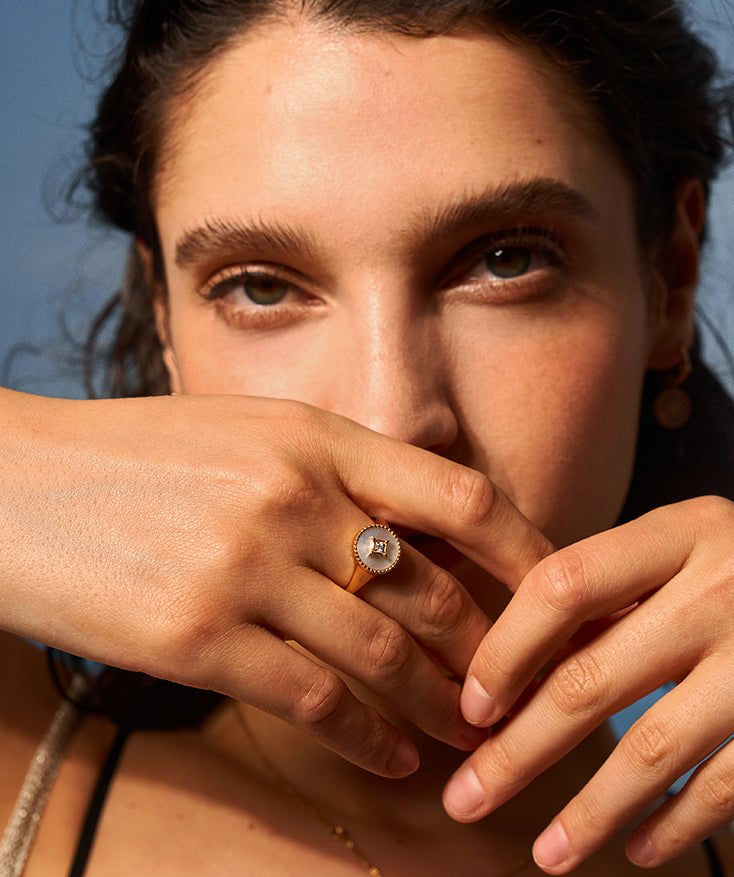 18ct Gold Vermeil Rotating Star Signet Ring - Inspired by Chinese Coin Design | MaiaMina
