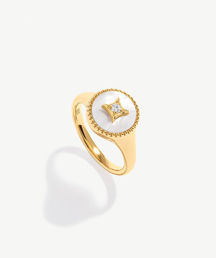 18ct Gold Vermeil Rotating Star Signet Ring - Inspired by Chinese Coin Design | MaiaMina
