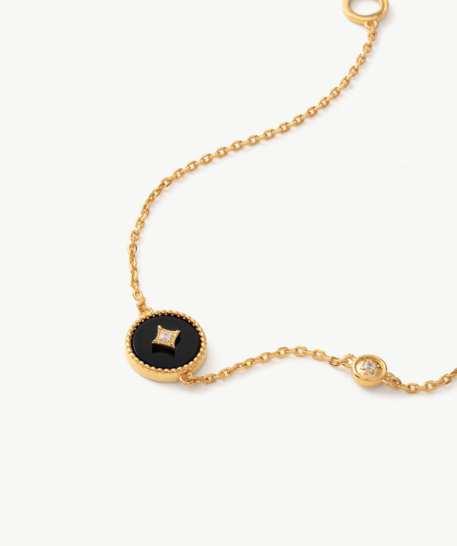 Gold Vermeil Black Agate Bracelet with Pavé Center – Aura Collection | MaiaMina