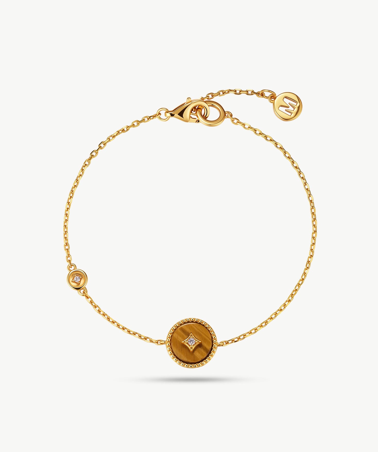 Gold Vermeil Tiger’s Eye Bracelet with Pavé Center – Aura Collection | MaiaMina