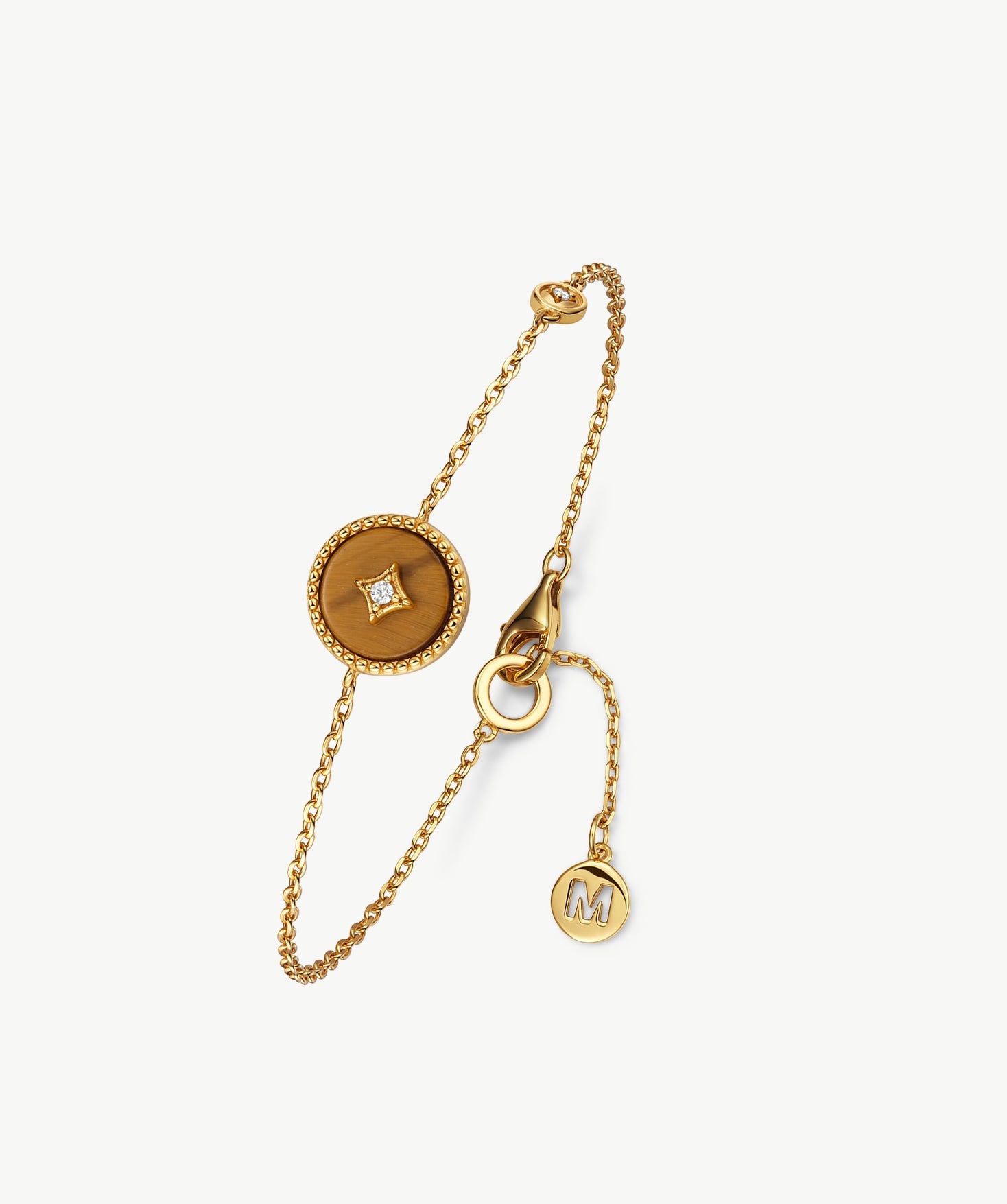 Gold Vermeil Tiger’s Eye Bracelet with Pavé Center – Aura Collection | MaiaMina