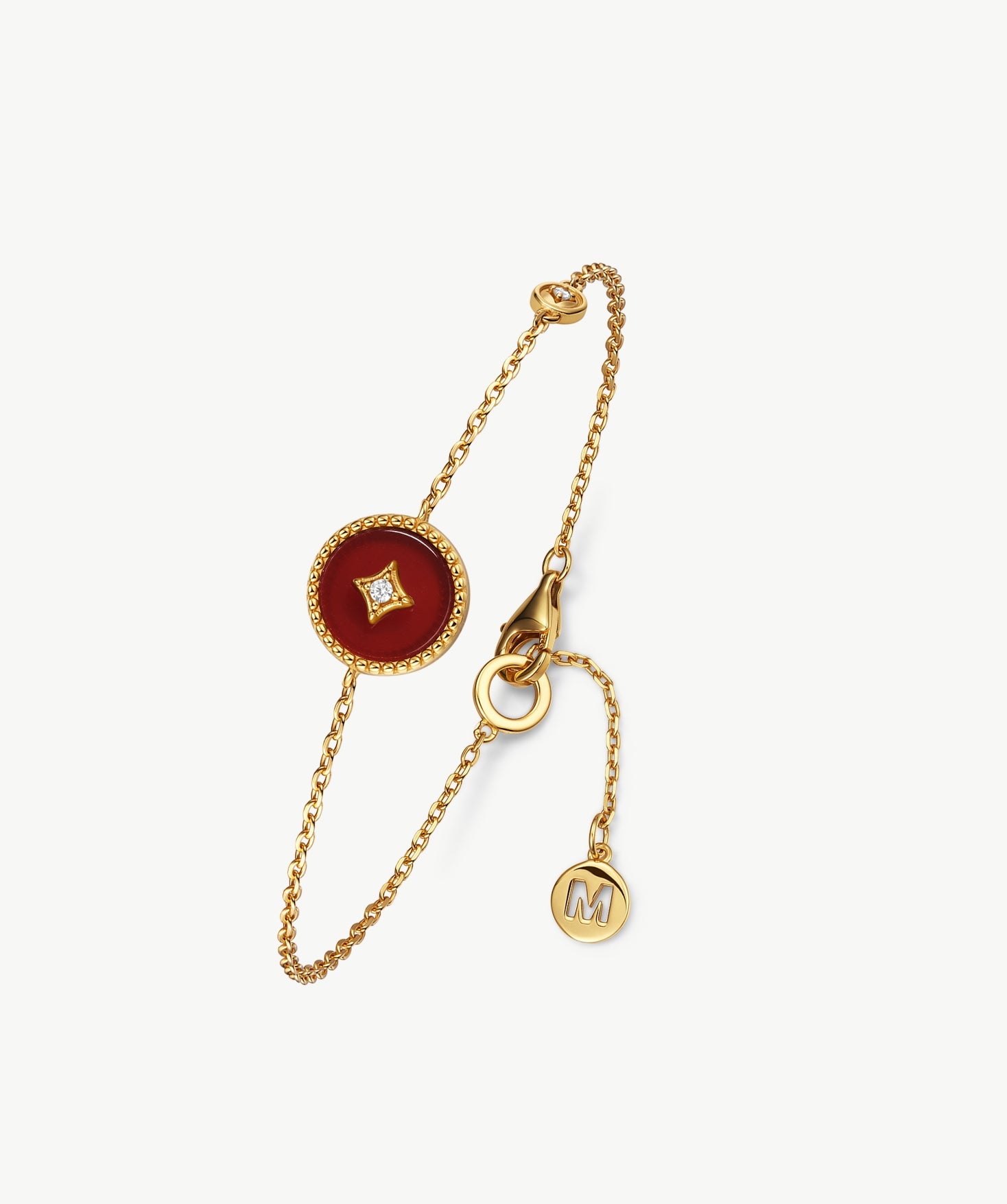 Gold Vermeil Red Agate Bracelet with Pavé Detail – Aura Collection | MaiaMina