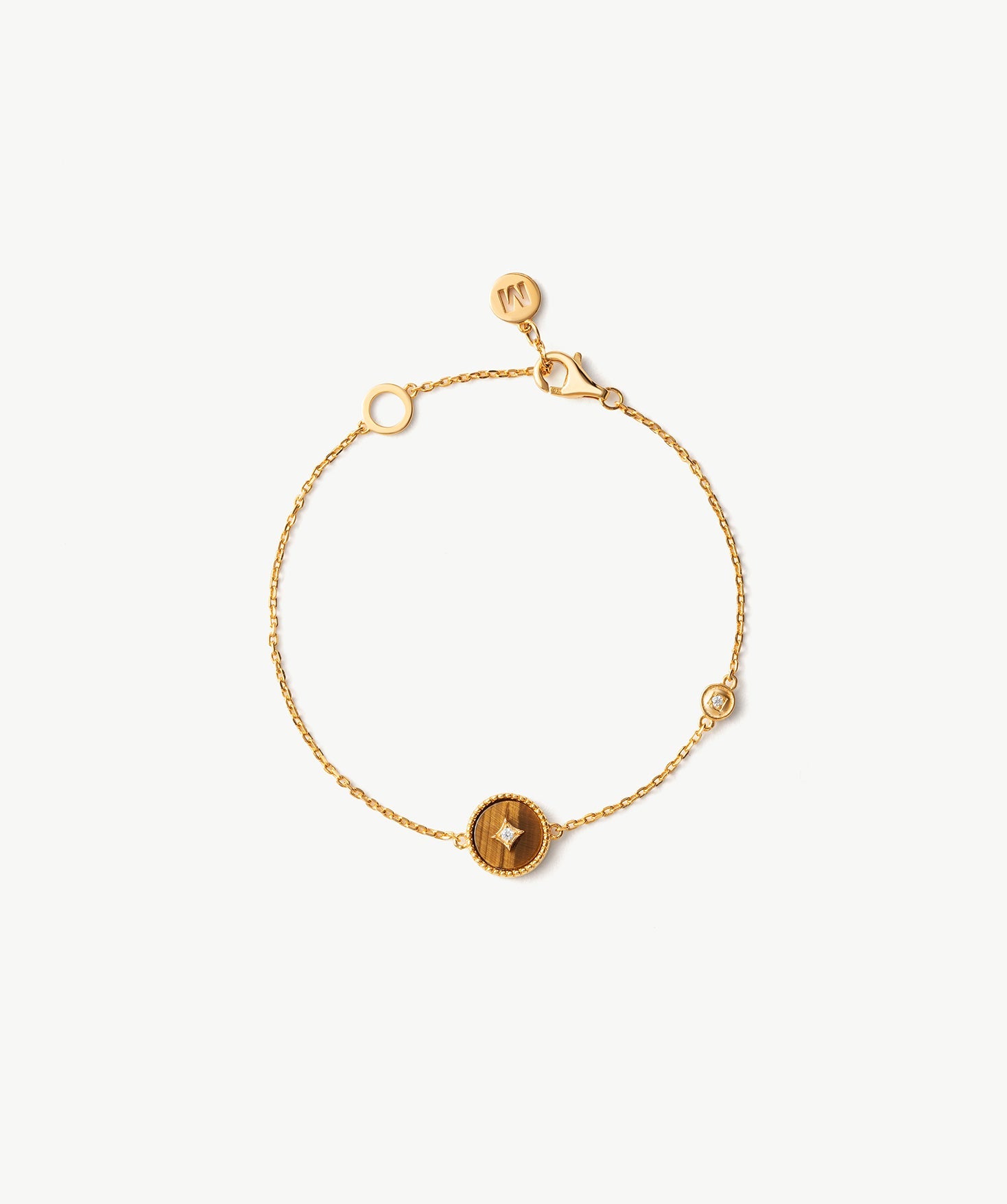 Gold Vermeil Tiger’s Eye Bracelet with Pavé Center – Aura Collection | MaiaMina