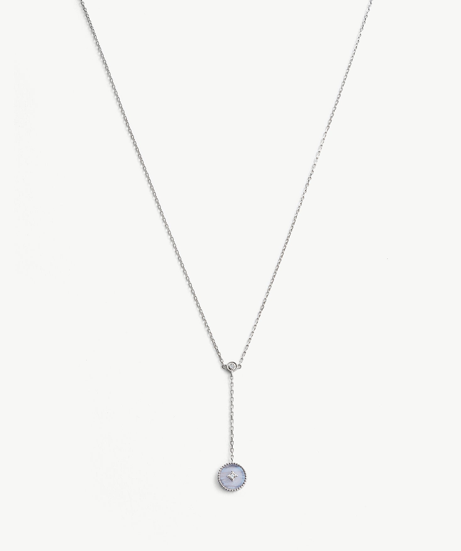 Blue Lace Agate Coin Drop Necklace in Sterling Silver | Aura Collection – MaiaMina