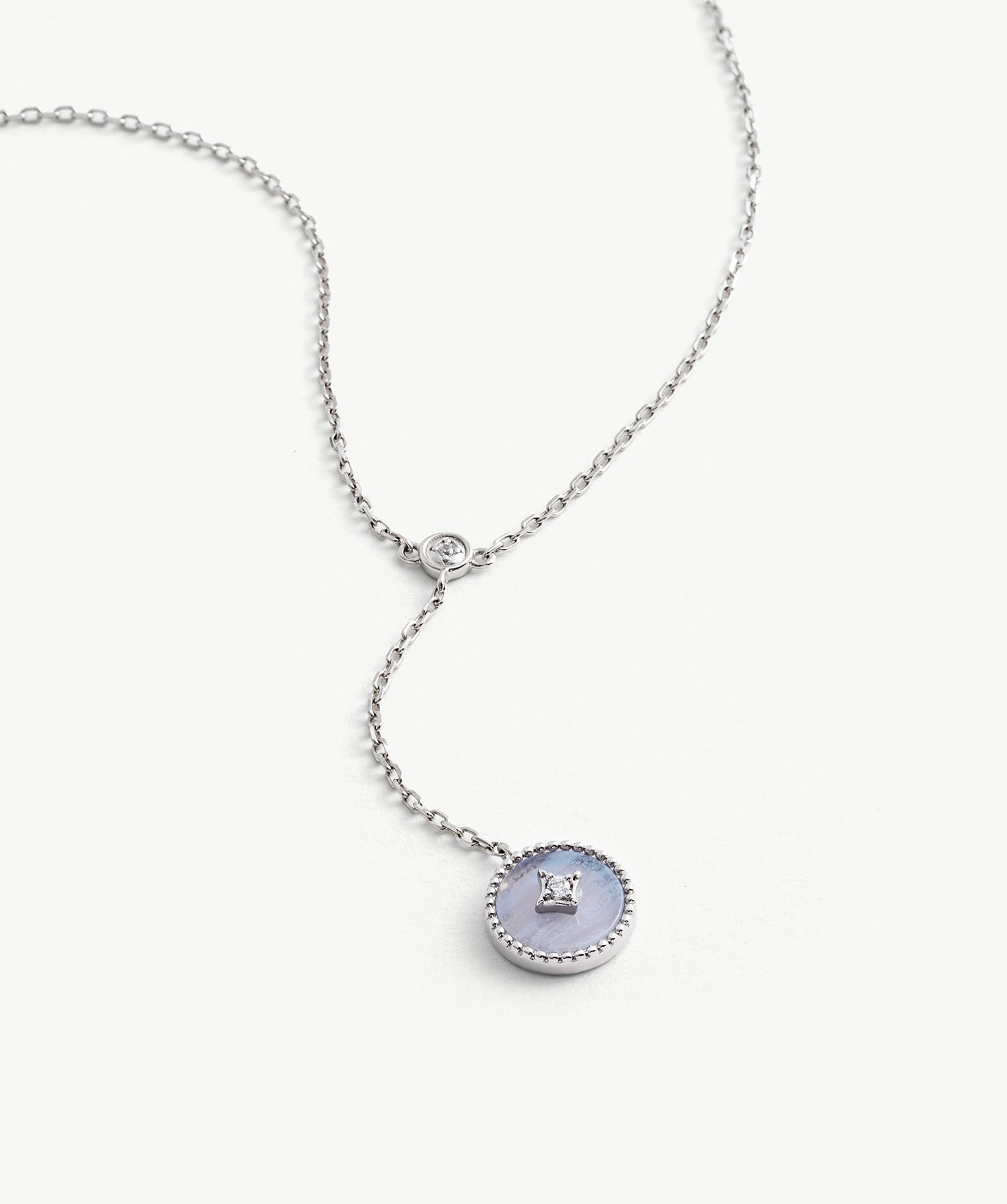 Blue Lace Agate Coin Drop Necklace in Sterling Silver | Aura Collection – MaiaMina