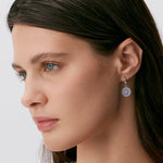 Blue Agate Coin Hoop Earrings with Milgrain Detail | Aura Collection – MaiaMina