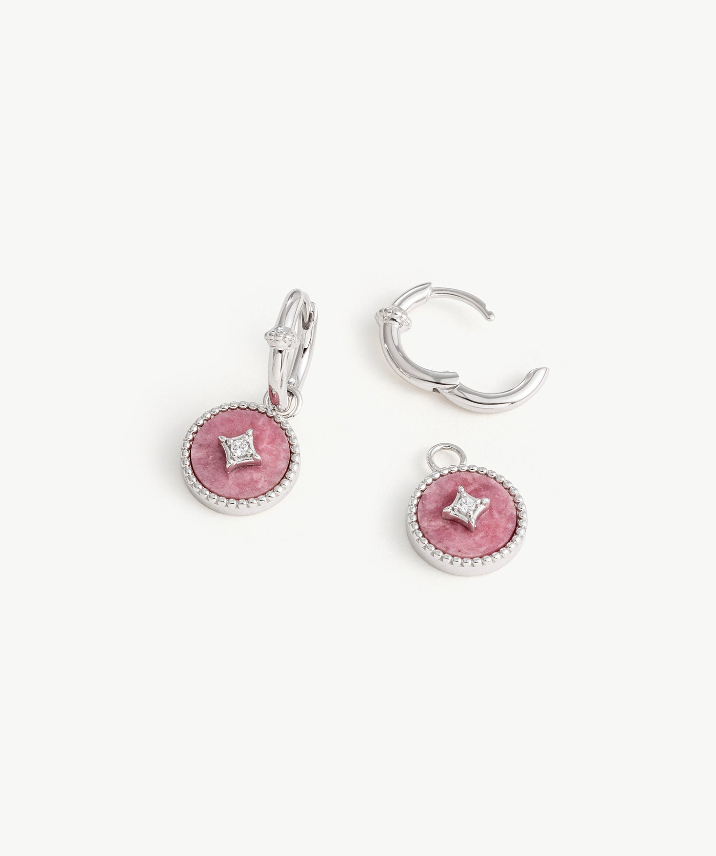 Rhodonite Coin Hoop Earrings in Sterling Silver | Aura Collection – MaiaMina