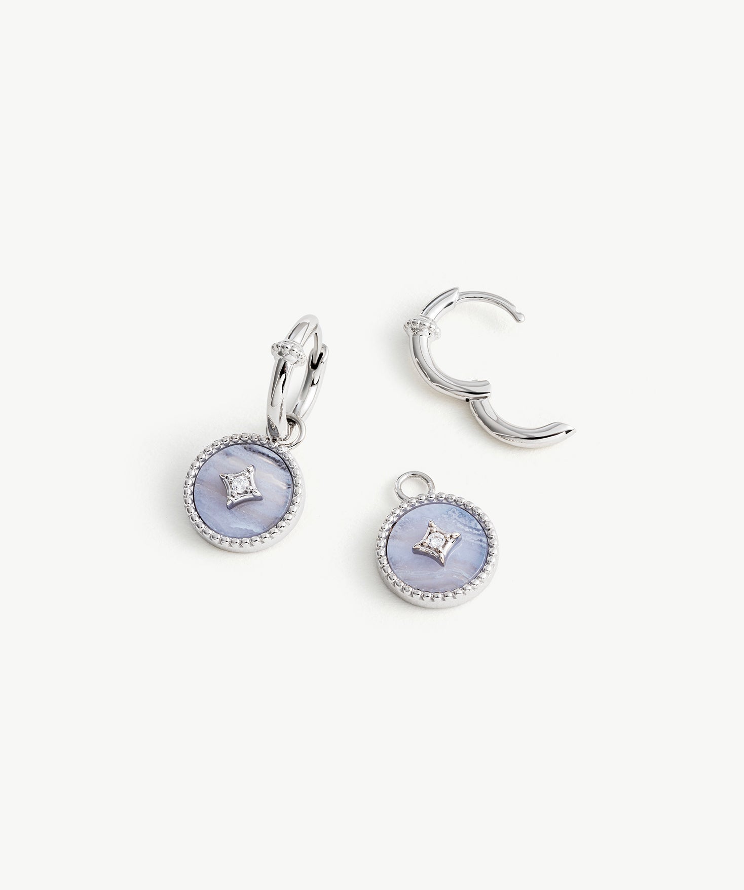 Blue Agate Coin Hoop Earrings with Milgrain Detail | Aura Collection – MaiaMina