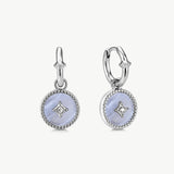Blue Agate Coin Hoop Earrings with Milgrain Detail | Aura Collection – MaiaMina