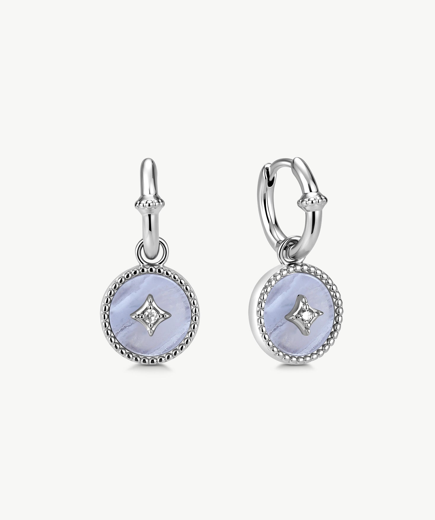 Blue Agate Coin Hoop Earrings with Milgrain Detail | Aura Collection – MaiaMina