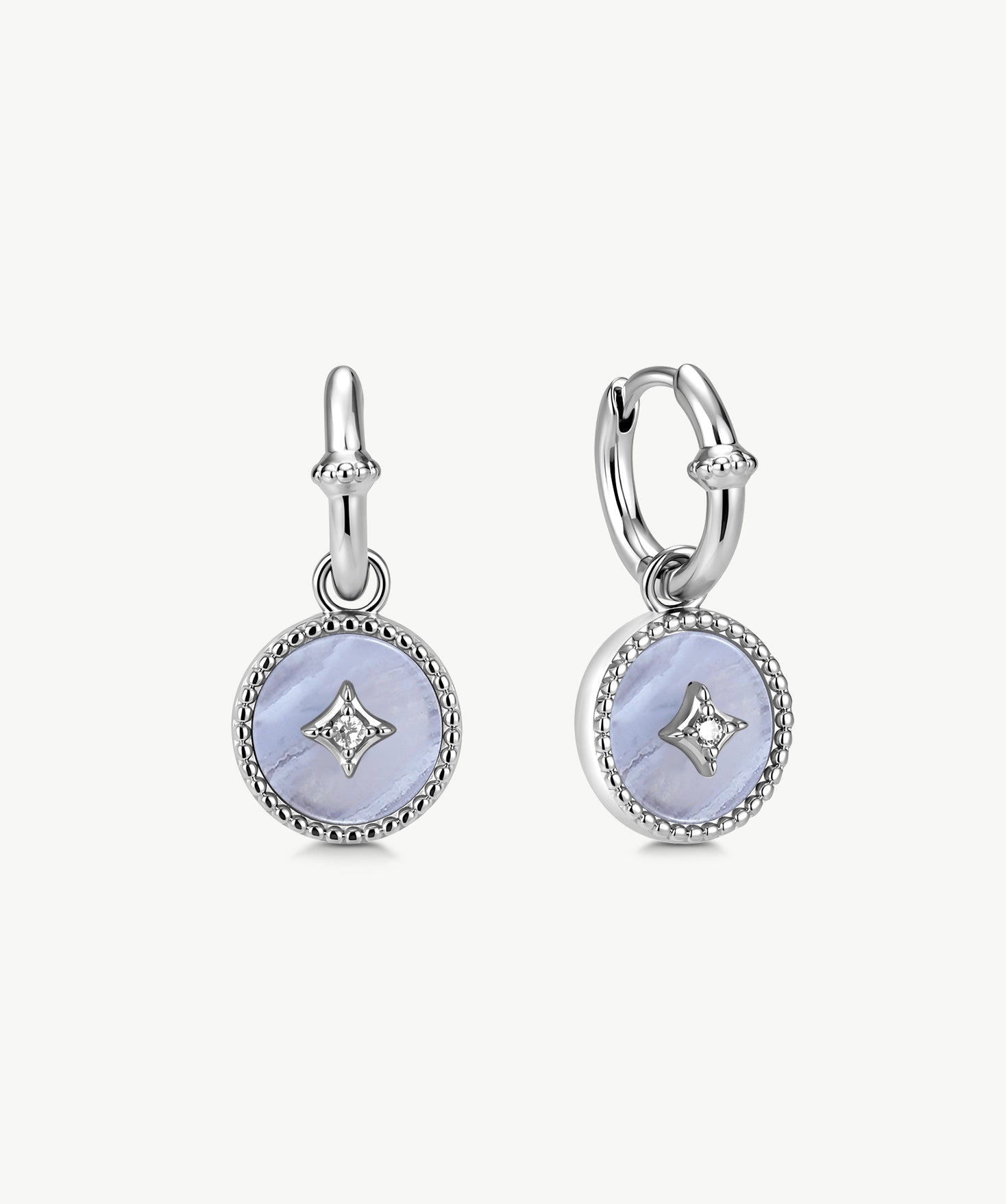 Blue Agate Coin Hoop Earrings with Milgrain Detail | Aura Collection – MaiaMina