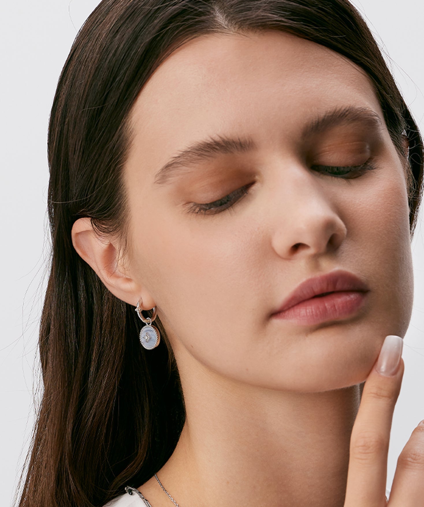 Blue Agate Coin Hoop Earrings with Milgrain Detail | Aura Collection – MaiaMina