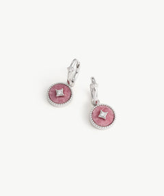 Rhodonite Coin Hoop Earrings in Sterling Silver | Aura Collection – MaiaMina
