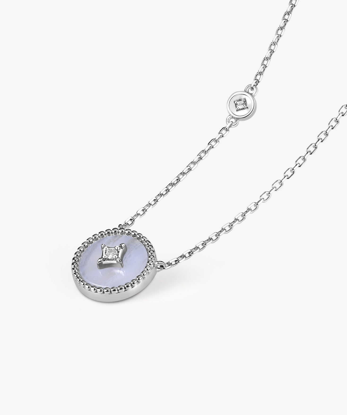 Aura Blue Lace Agate Coin Pendant Necklace | MaiaMina
