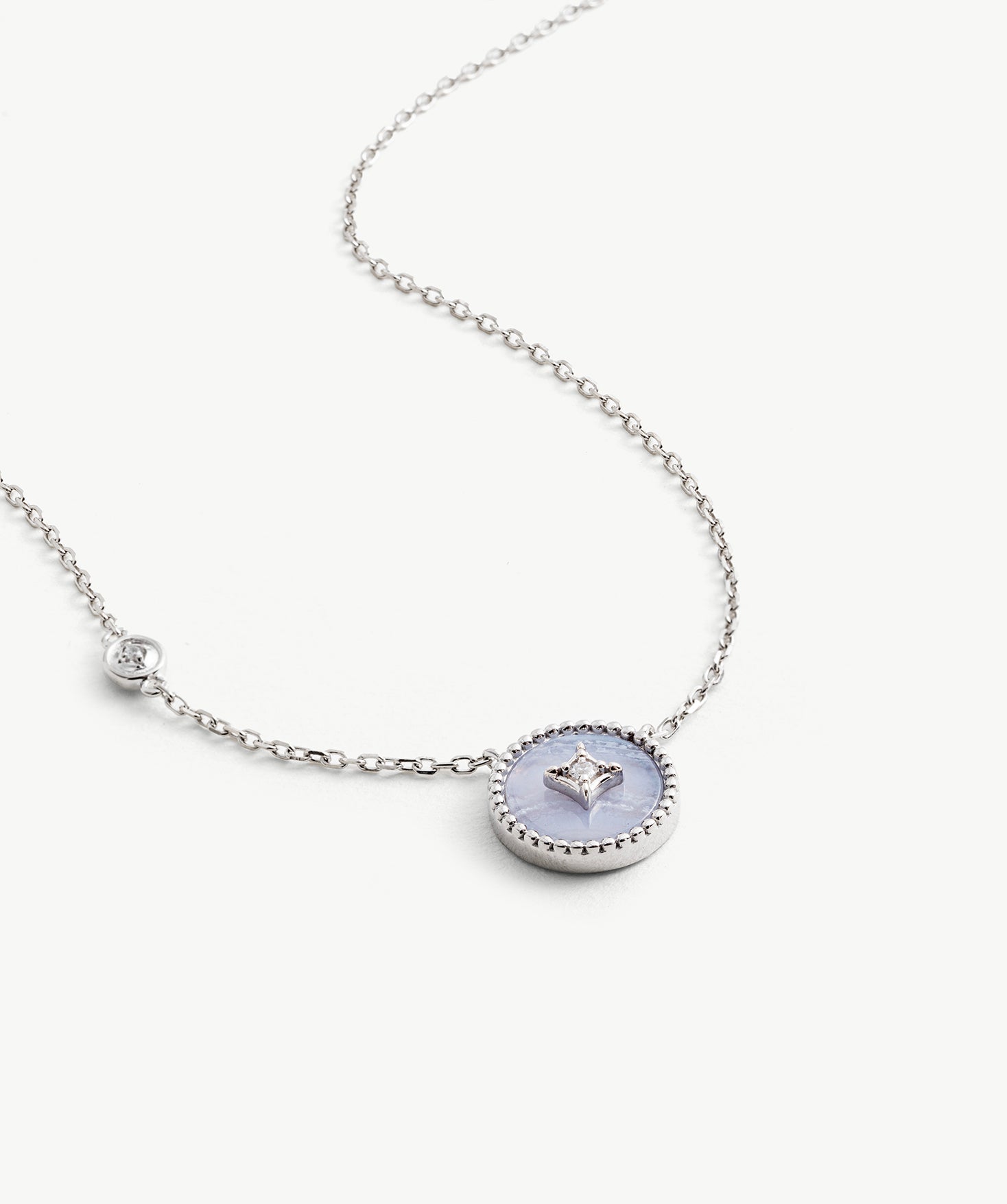 Aura Blue Lace Agate Coin Pendant Necklace | MaiaMina