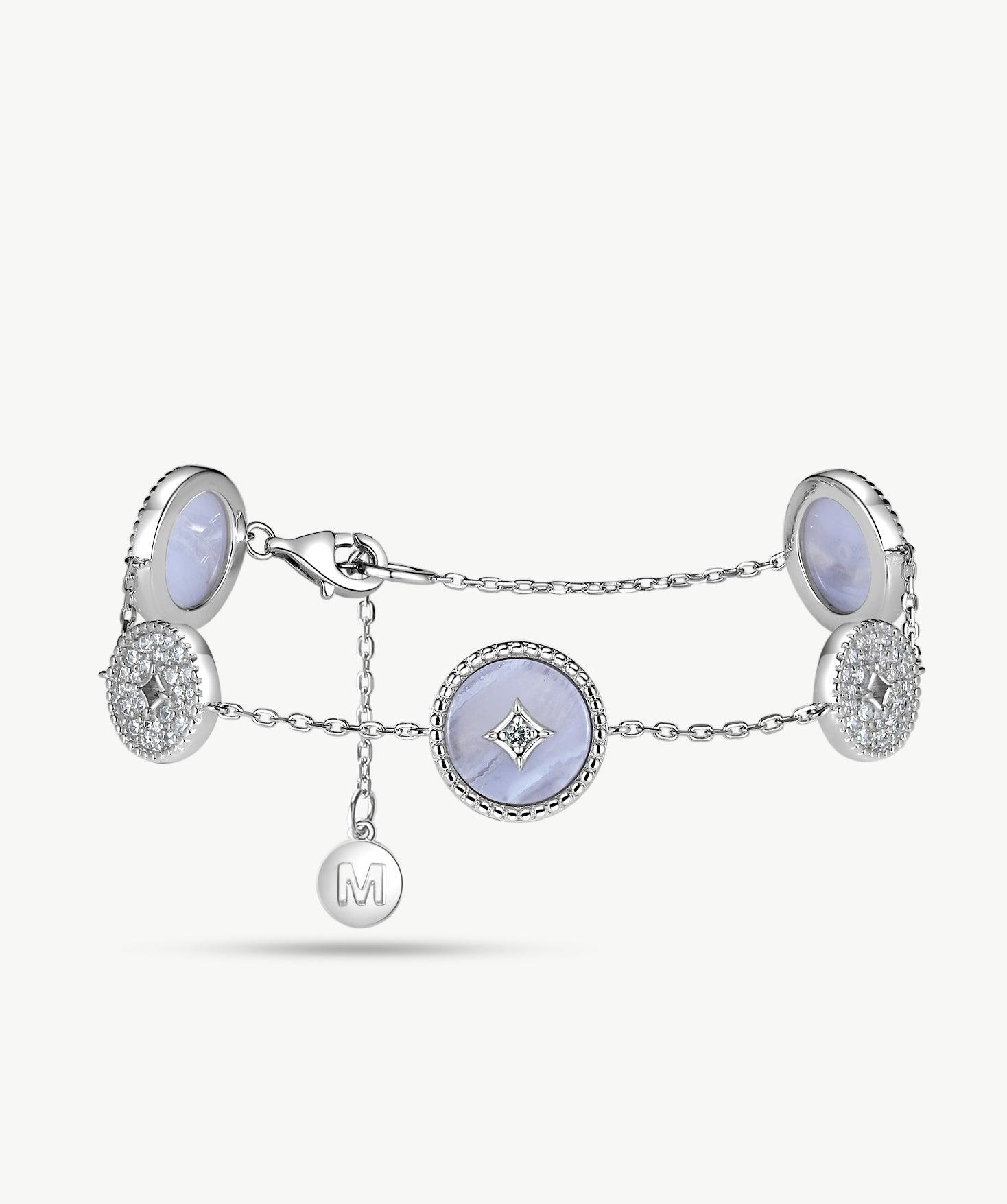 Blue Lace Agate Coin Station Bracelet in Sterling Silver | Aura Collection – MaiaMina