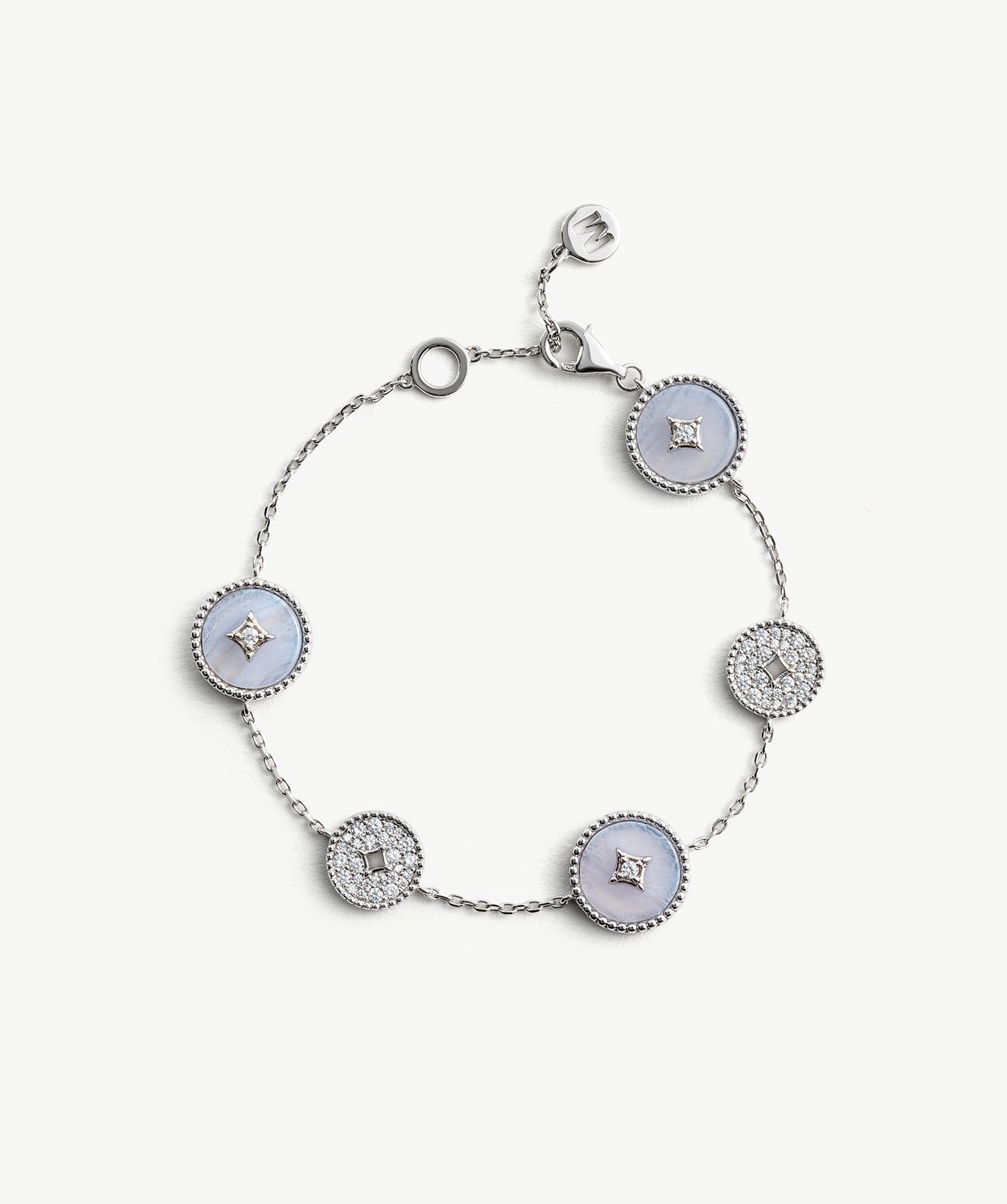 Blue Lace Agate Coin Station Bracelet in Sterling Silver | Aura Collection – MaiaMina