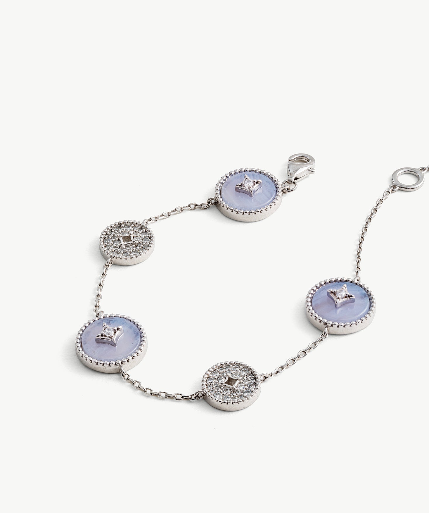 Blue Lace Agate Coin Station Bracelet in Sterling Silver | Aura Collection – MaiaMina