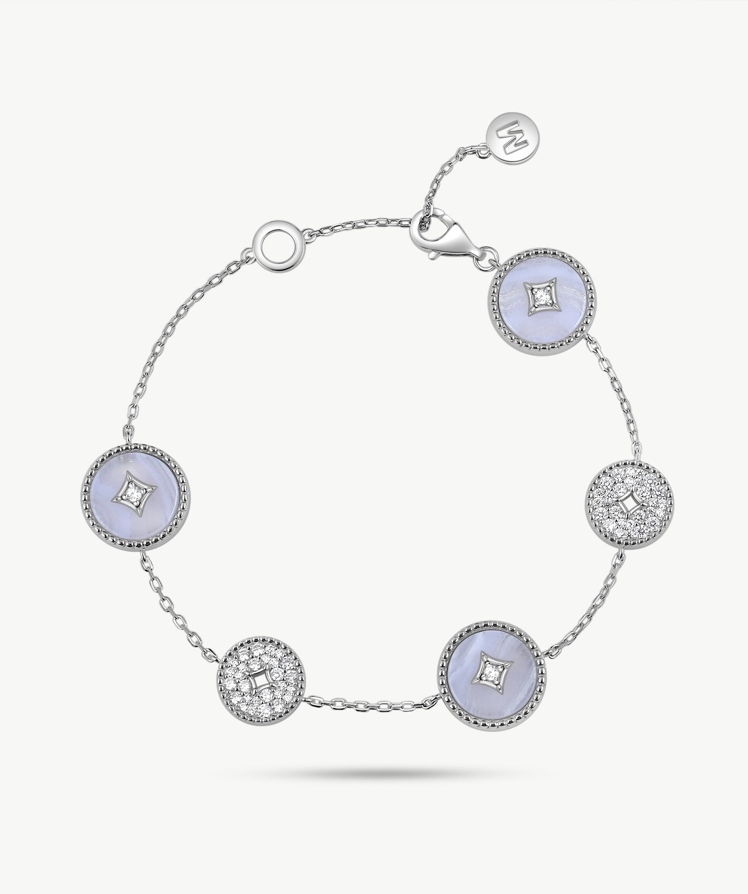 Blue Lace Agate Coin Station Bracelet in Sterling Silver | Aura Collection – MaiaMina