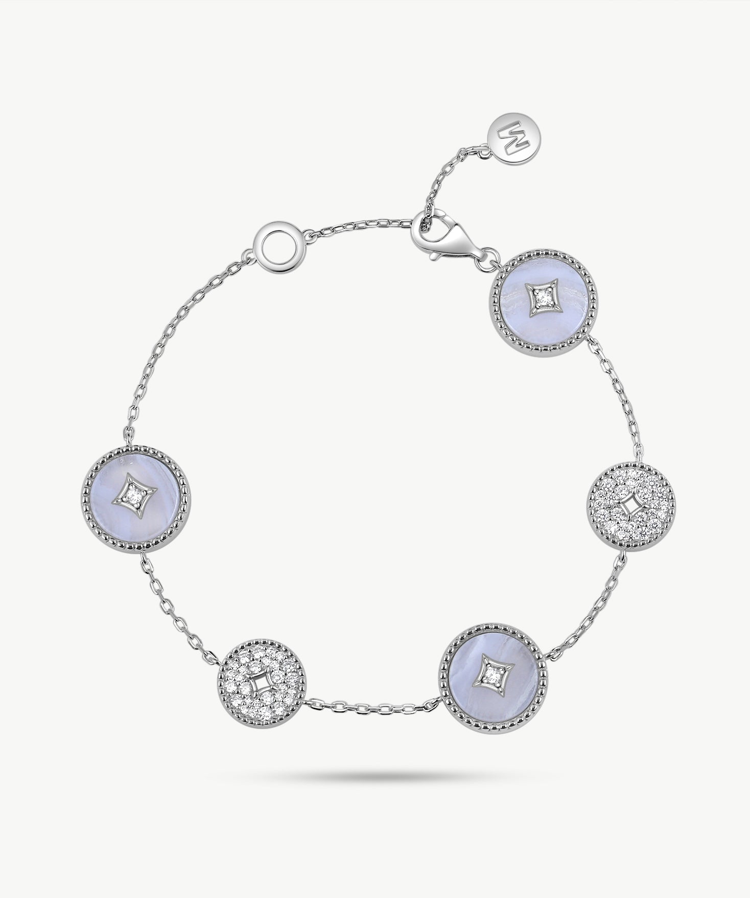 Blue Lace Agate Coin Station Bracelet in Sterling Silver | Aura Collection – MaiaMina