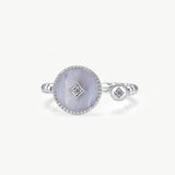 MaiaMina Blue Agate Open Ring Rhodium Plated Sterling Silver CZ Adjustable Aura Collection