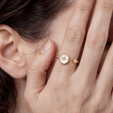 MaiaMina Open Ring Gold Mother of Pearl Statement Ring CZ Aura Collection