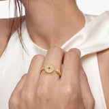 MaiaMina Open Ring Pave CZ Disc Statement Ring Gold Vermeil Sterling Silver Adjustable Aura Collection