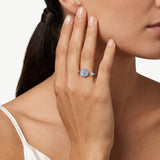 MaiaMina Blue Agate Open Ring Rhodium Plated Sterling Silver CZ Adjustable Aura Collection
