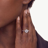 MaiaMina Open Ring Pave CZ Disc Statement Ring Rhodium Plated Sterling Silver Adjustable Aura Collection