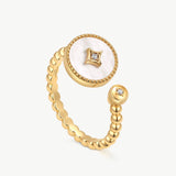 MaiaMina Open Ring Gold Mother of Pearl Statement Ring CZ Aura Collection