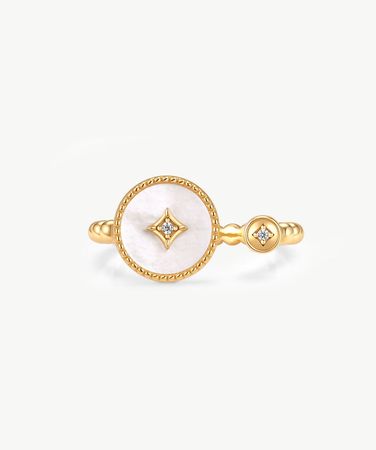 MaiaMina Open Ring Gold Mother of Pearl Statement Ring CZ Aura Collection