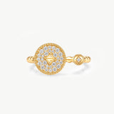 MaiaMina Open Ring Pave CZ Disc Statement Ring Gold Vermeil Sterling Silver Adjustable Aura Collection