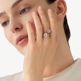 MaiaMina Blue Agate Open Ring Rhodium Plated Sterling Silver CZ Adjustable Aura Collection