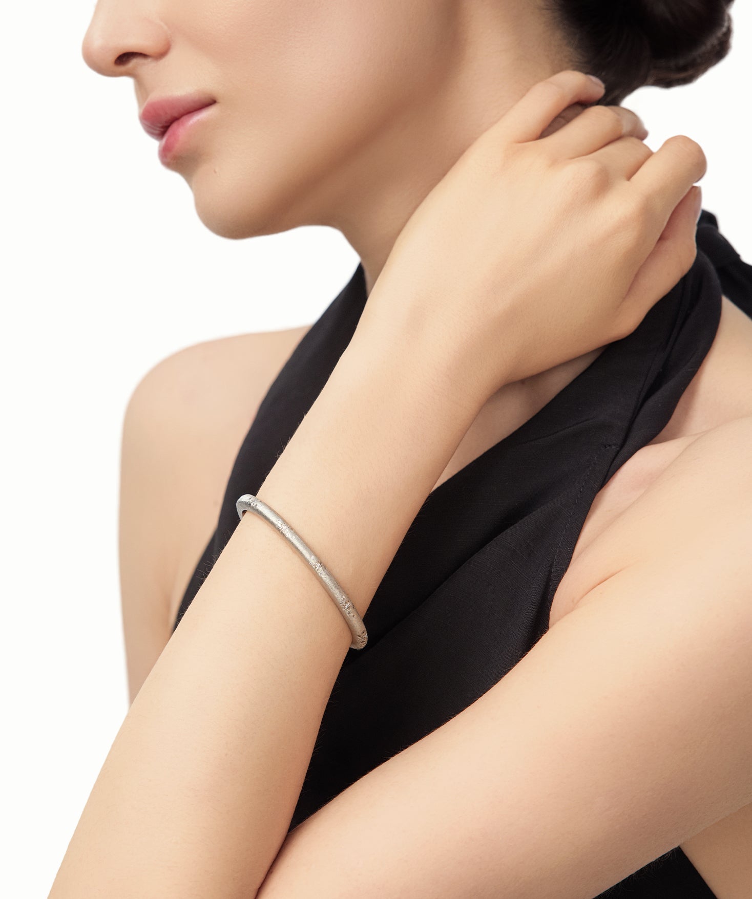 Textured Silver Celestial Bangle Bracelet | Belvria