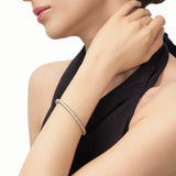 MaiaMina Rhodium Plated Textured Bangle Bracelet with Starburst Details Cetus Collection