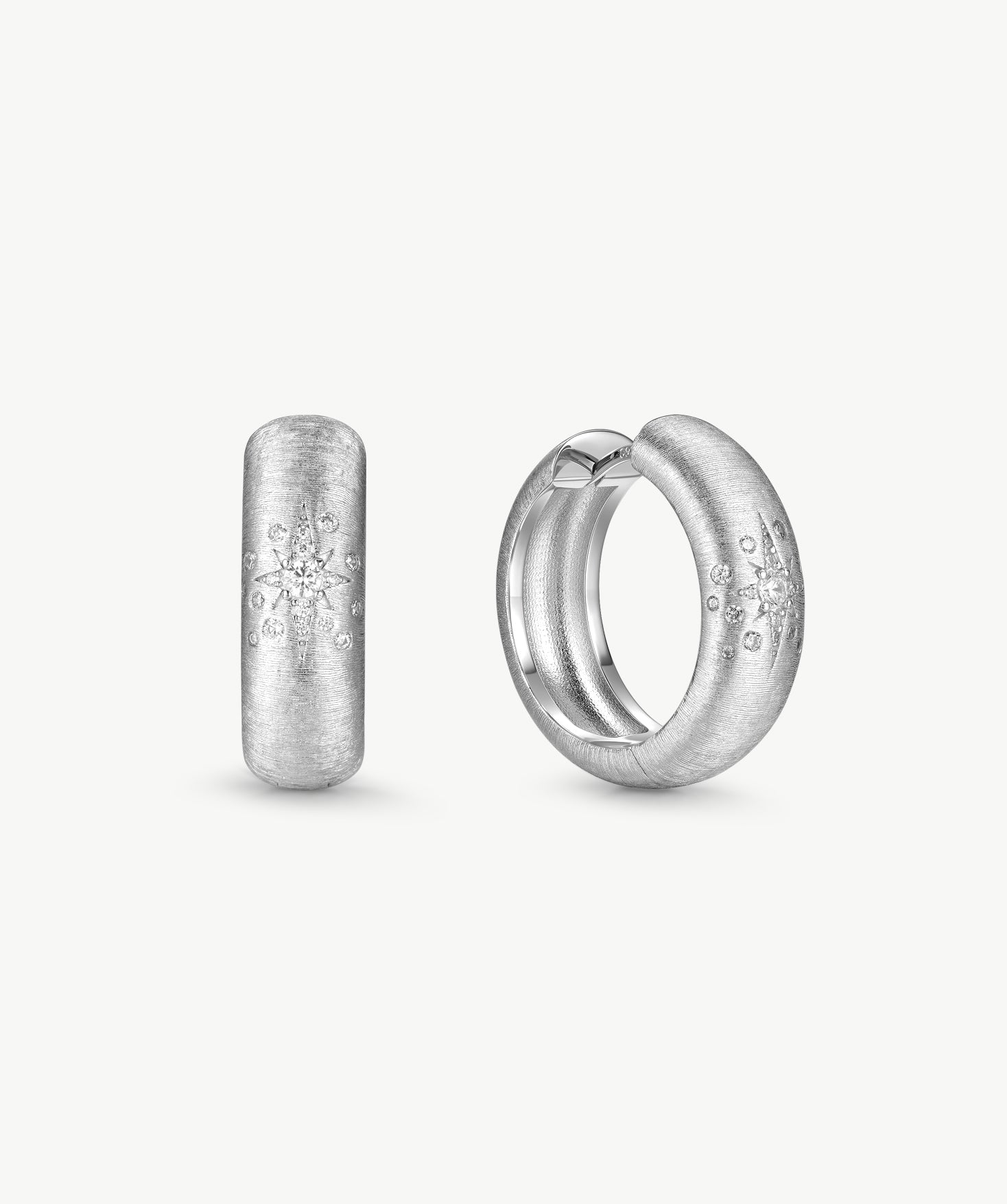 MaiaMina Rhodium Plated Starburst Hoop Earrings with Zircon Accents Cetus Collection