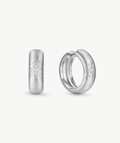 MaiaMina Rhodium Plated Starburst Hoop Earrings with Zircon Accents Cetus Collection