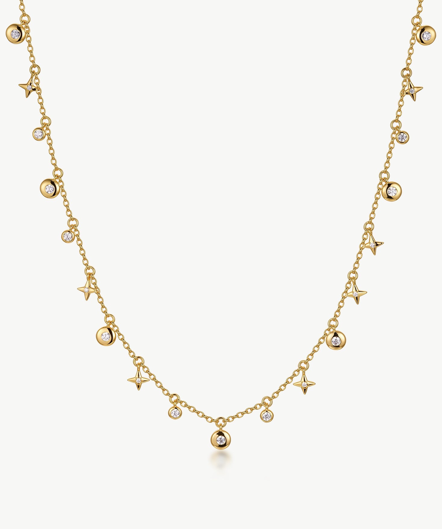 Lariat Necklace with Star & Moon Charm, Dainty 18K Gold Plated Sterling Silver  Y Drop Necklace | MaiaMina