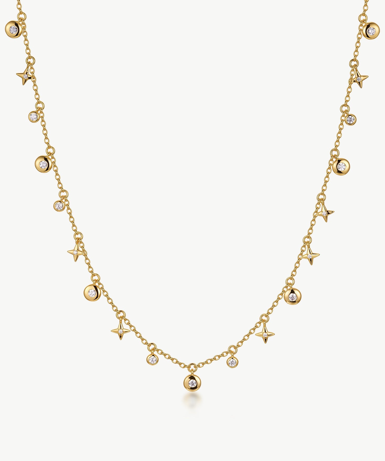 Lariat Necklace with Star & Moon Charm, Dainty 18K Gold Plated Sterling Silver  Y Drop Necklace | MaiaMina