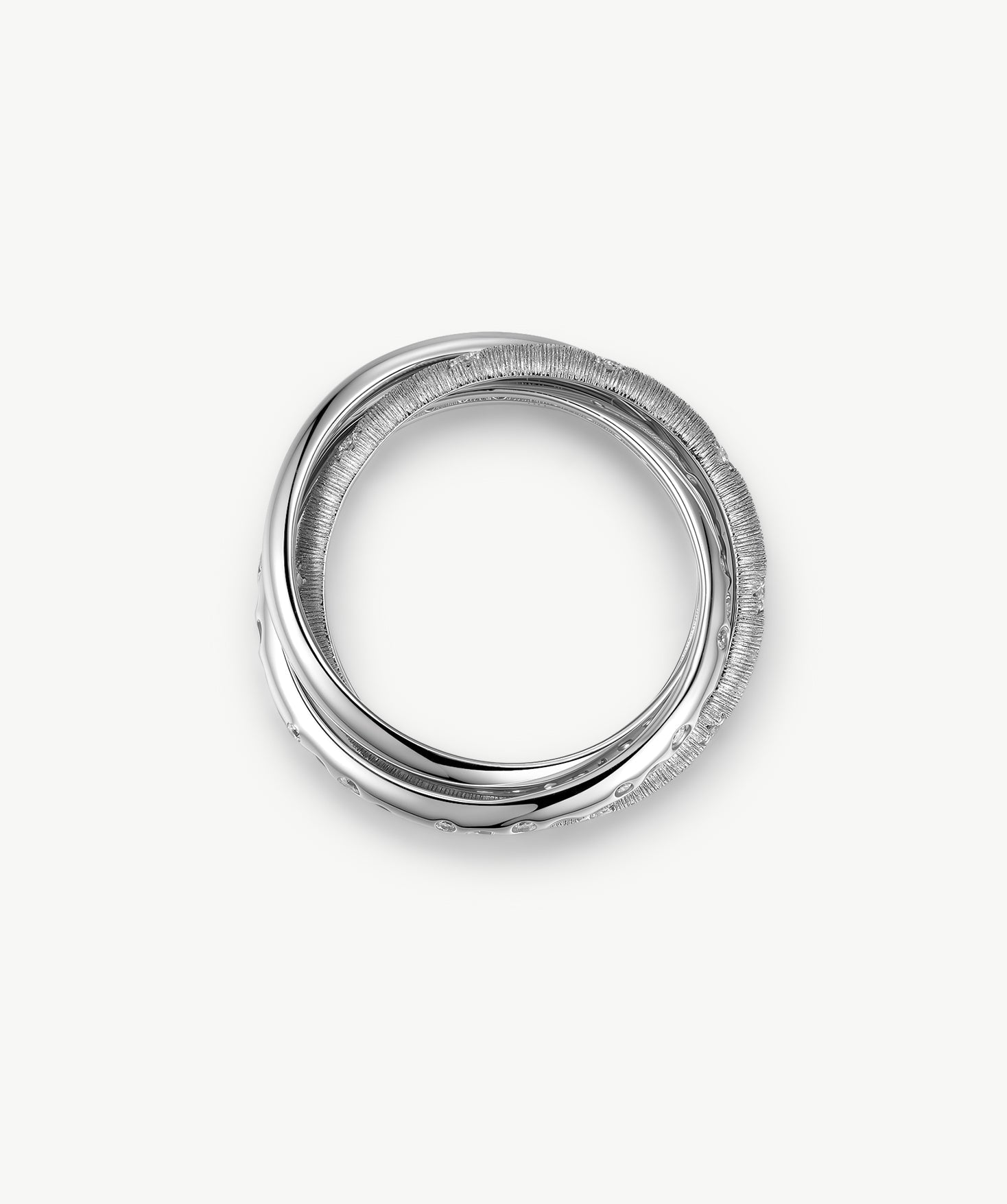 MaiaMina Rhodium Plated Sterling Silver Triple Band Zirconia Ring Cetus Collection