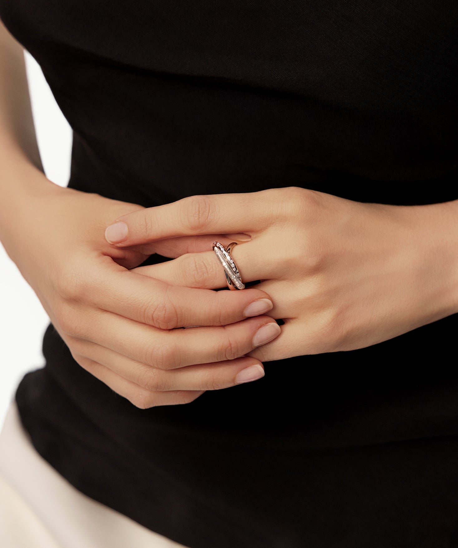 MaiaMina Rhodium Plated Sterling Silver Triple Band Zirconia Ring Cetus Collection