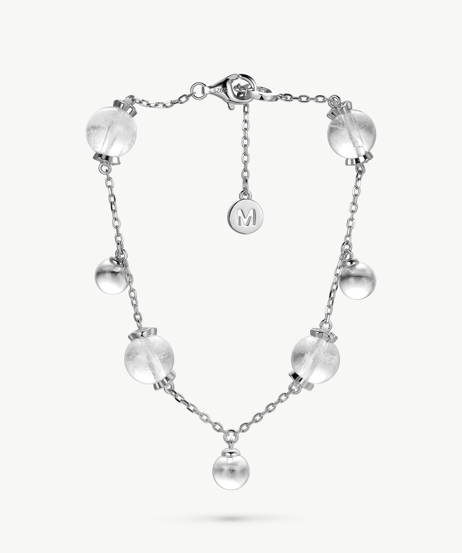 MaiaMina Rhodium Plated Sterling Silver White Crystal Charm Bracelet Cetus Collection
