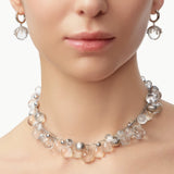 MaiaMina Rhodium Plated Clear Quartz Statement Necklace Silver Tone Beaded Necklace Cetus Collection