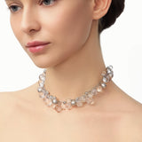 MaiaMina Rhodium Plated Clear Quartz Statement Necklace Silver Tone Beaded Necklace Cetus Collection