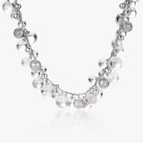 MaiaMina Rhodium Plated Clear Quartz Statement Necklace Silver Tone Beaded Necklace Cetus Collection