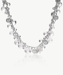 MaiaMina Rhodium Plated Clear Quartz Statement Necklace Silver Tone Beaded Necklace Cetus Collection